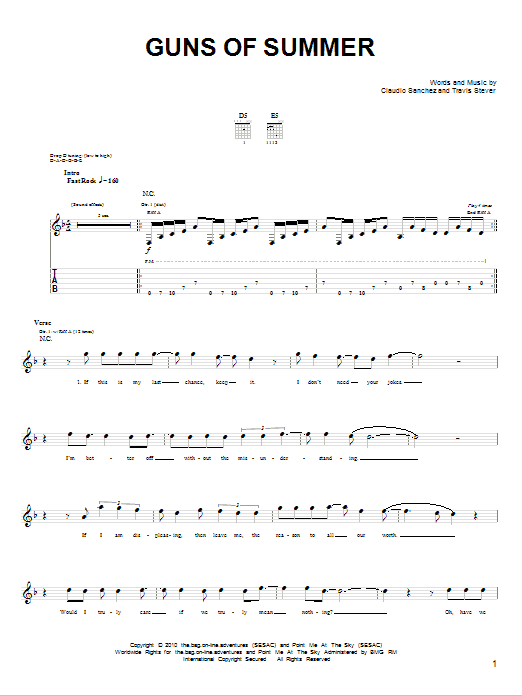 Coheed And Cambria Guns Of Summer Sheet Music Notes & Chords for Guitar Tab - Download or Print PDF