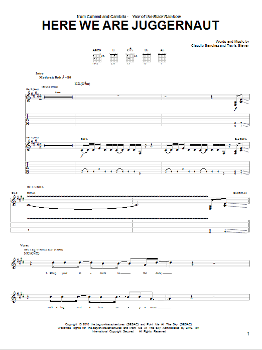 Coheed And Cambria Here We Are Juggernaut Sheet Music Notes & Chords for Guitar Tab - Download or Print PDF