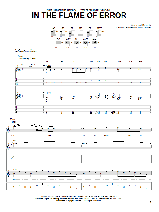 Coheed And Cambria In The Flame Of Error Sheet Music Notes & Chords for Guitar Tab - Download or Print PDF