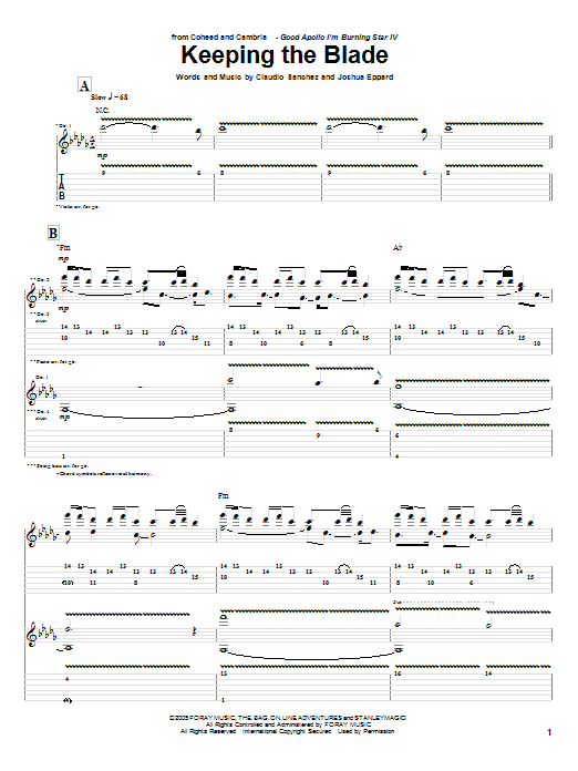 Coheed And Cambria Keeping The Blade Sheet Music Notes & Chords for Guitar Tab - Download or Print PDF
