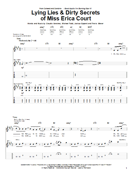 Coheed And Cambria Lying Lies & Dirty Secrets Of Miss Erica Court Sheet Music Notes & Chords for Guitar Tab - Download or Print PDF