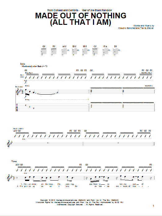 Coheed And Cambria Made Out Of Nothing (All That I Am) Sheet Music Notes & Chords for Guitar Tab - Download or Print PDF