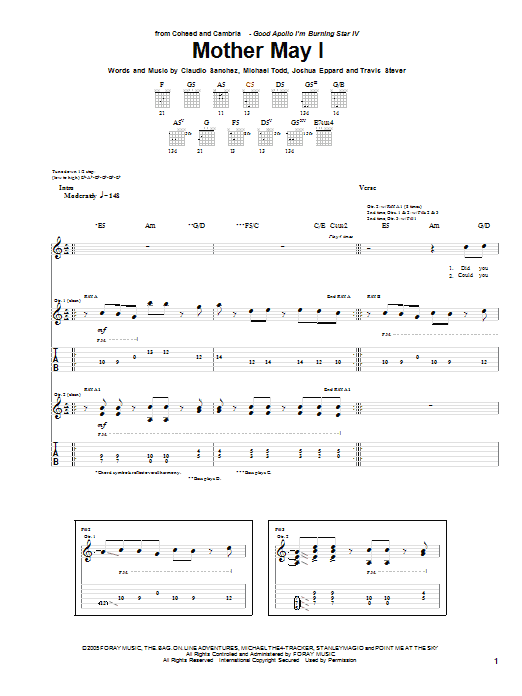 Coheed And Cambria Mother May I Sheet Music Notes & Chords for Guitar Tab - Download or Print PDF