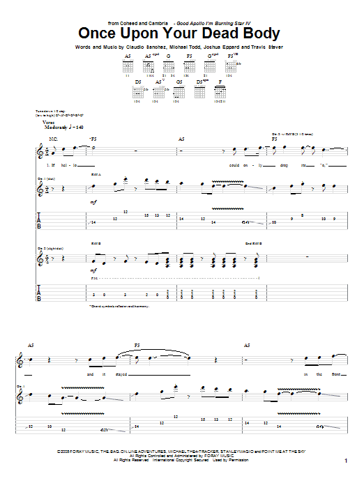 Coheed And Cambria Once Upon Your Dead Body Sheet Music Notes & Chords for Guitar Tab - Download or Print PDF