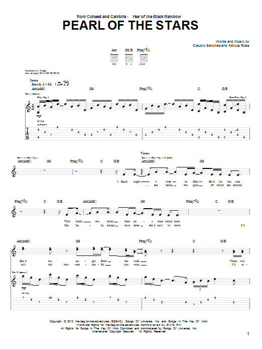 Coheed And Cambria Pearl Of The Stars Sheet Music Notes & Chords for Guitar Tab - Download or Print PDF