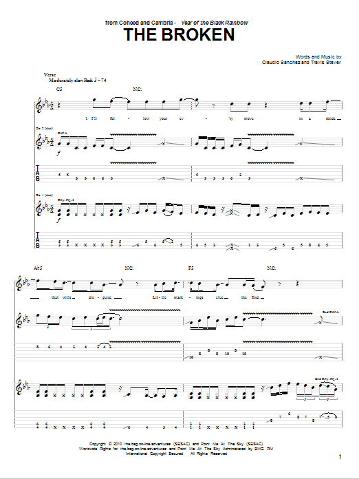 Coheed And Cambria The Broken Sheet Music Notes & Chords for Guitar Tab - Download or Print PDF