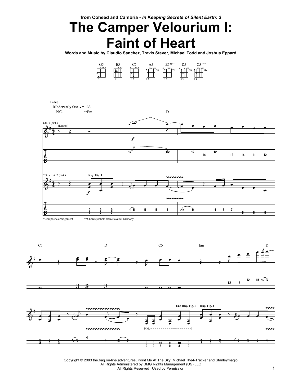 Coheed And Cambria The Camper Velourium I: Faint Of Heart Sheet Music Notes & Chords for Guitar Tab - Download or Print PDF Coheed And Cambria The Camper Velourium I: Faint Of Heart Sheet Music Notes & Chords for Guitar Tab - Download or Print PDF