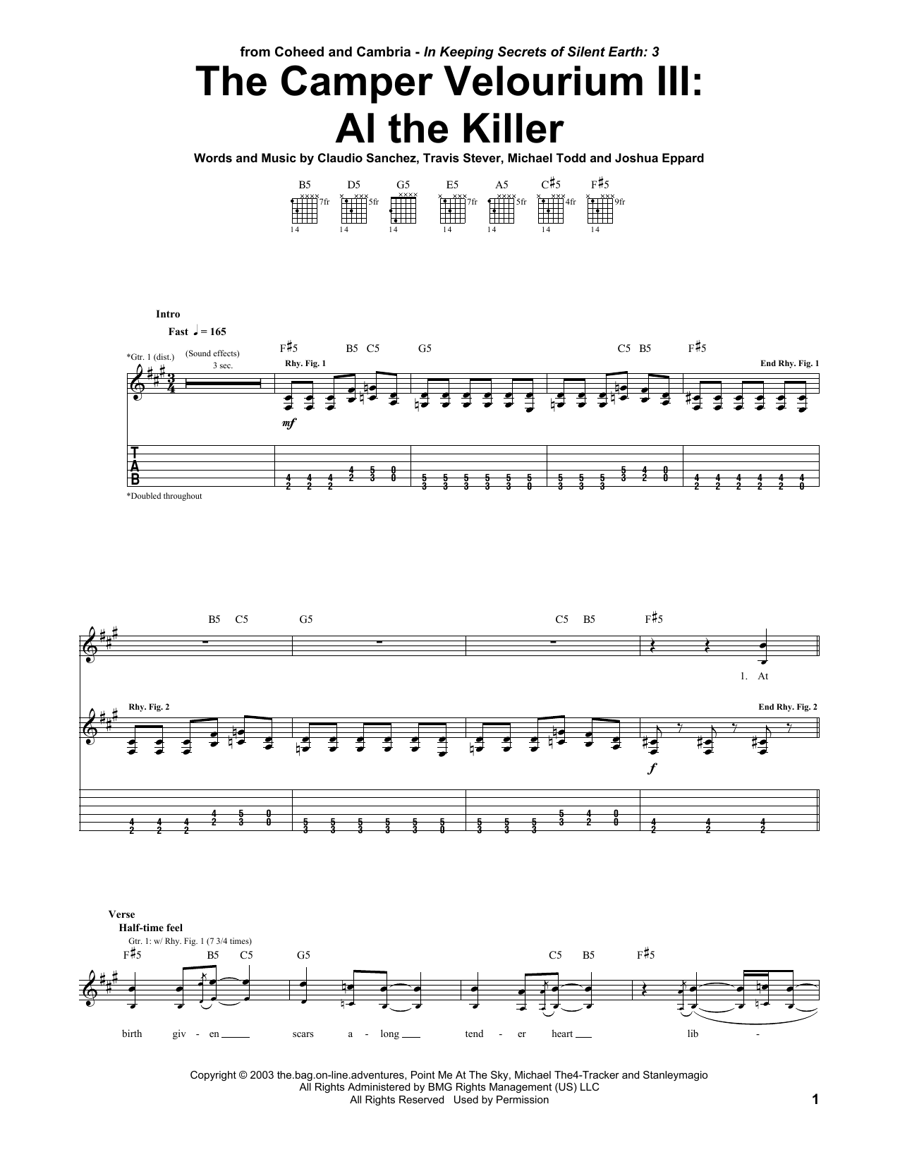 Coheed And Cambria The Camper Velourium III: Al The Killer Sheet Music Notes & Chords for Guitar Tab - Download or Print PDF Coheed And Cambria The Camper Velourium III: Al The Killer Sheet Music Notes & Chords for Guitar Tab - Download or Print PDF