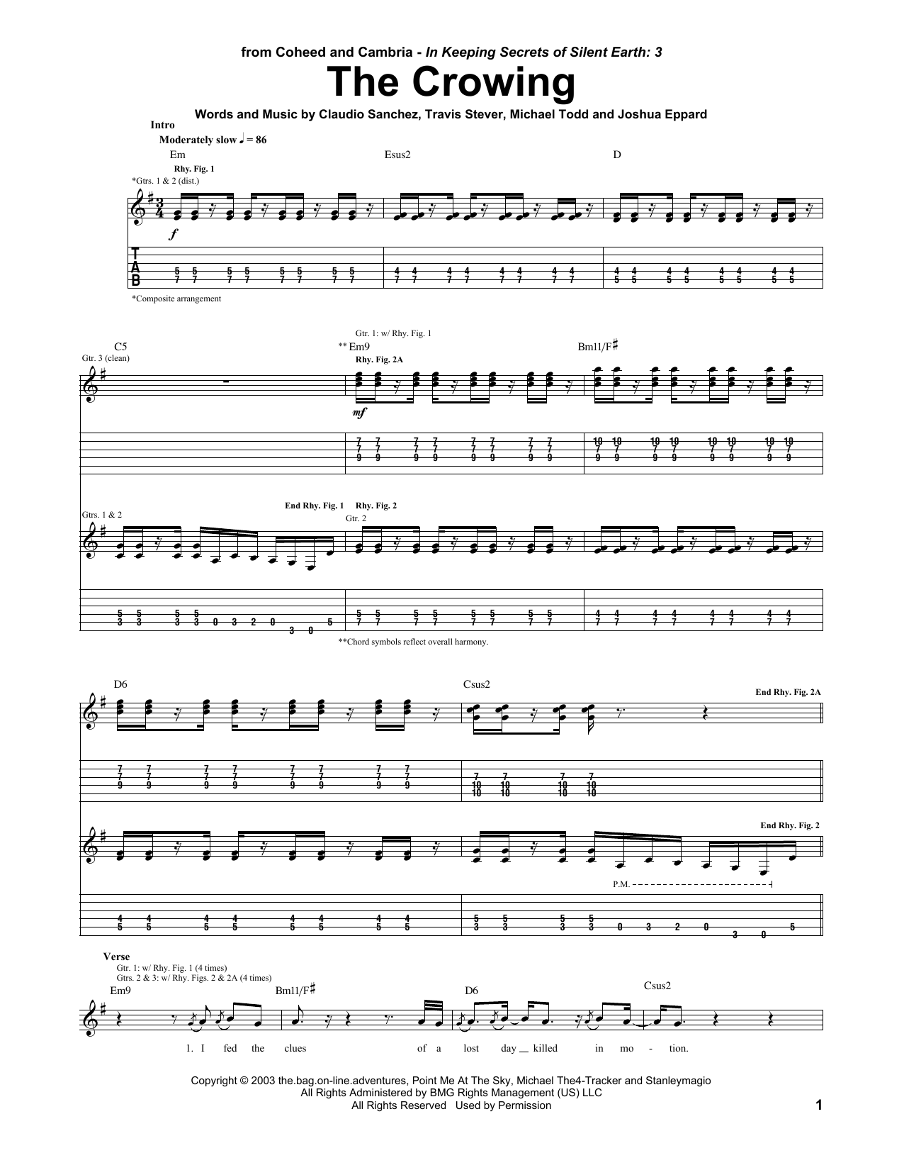 Coheed And Cambria The Crowing Sheet Music Notes & Chords for Guitar Tab - Download or Print PDF