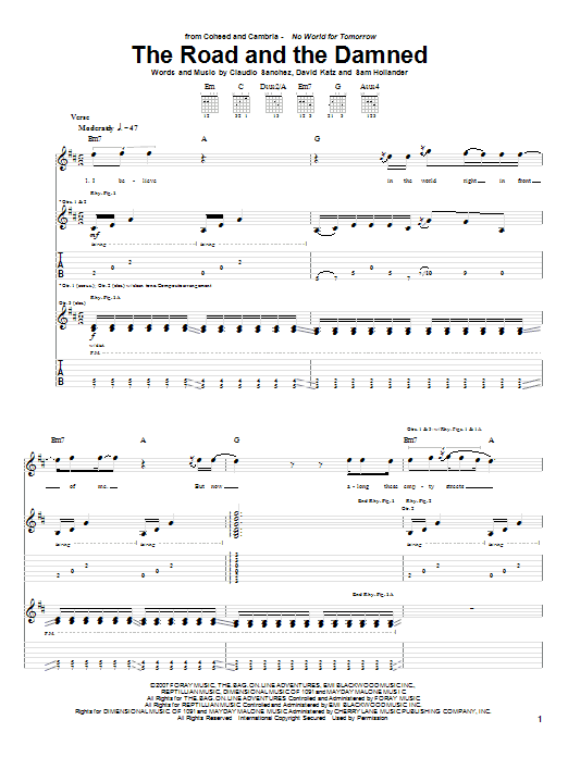 Coheed And Cambria The Road And The Damned Sheet Music Notes & Chords for Guitar Tab - Download or Print PDF