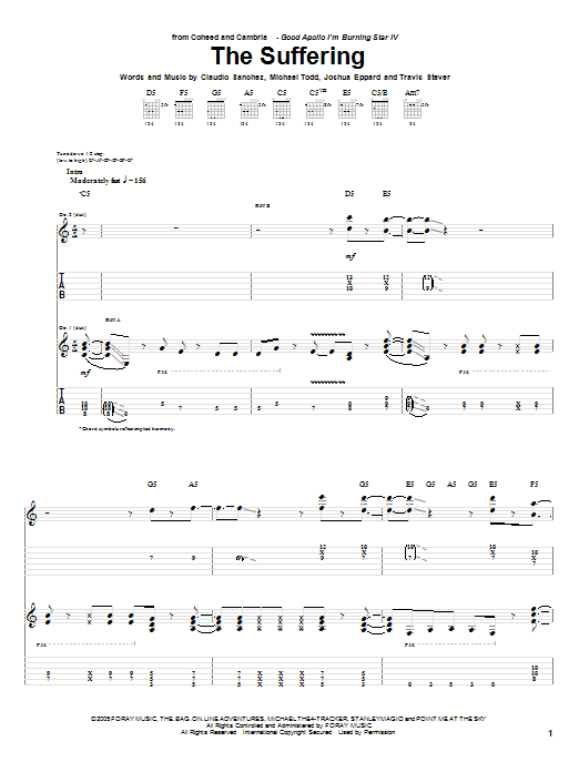 Coheed And Cambria The Suffering Sheet Music Notes & Chords for Guitar Tab - Download or Print PDF