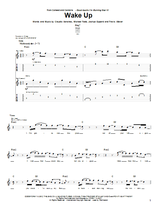 Coheed And Cambria Wake Up Sheet Music Notes & Chords for Guitar Tab - Download or Print PDF