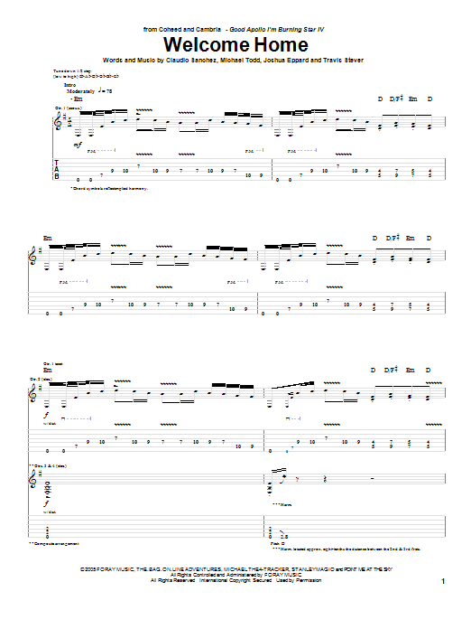 Coheed And Cambria Welcome Home Sheet Music Notes & Chords for Bass Guitar Tab - Download or Print PDF