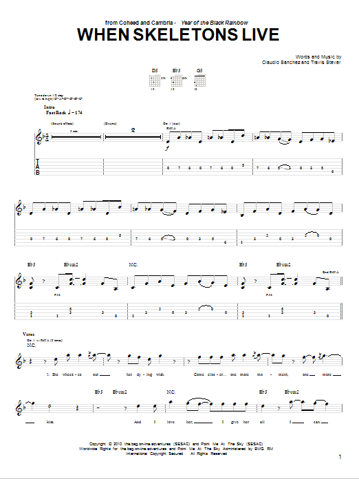 Coheed And Cambria When Skeletons Live Sheet Music Notes & Chords for Guitar Tab - Download or Print PDF