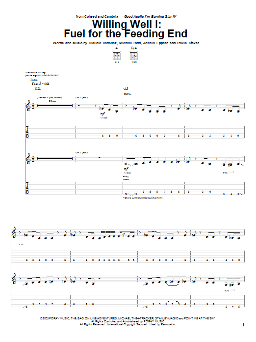 Coheed And Cambria Willing Well I: Fuel For The Feeding End Sheet Music Notes & Chords for Guitar Tab - Download or Print PDF