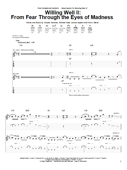 Coheed And Cambria Willing Well II: From Fear Through The Eyes Of Mad Sheet Music Notes & Chords for Guitar Tab - Download or Print PDF