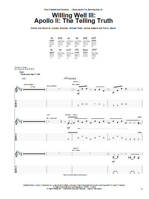 Coheed And Cambria Willing Well III: Apollo II: The Telling Truth Sheet Music Notes & Chords for Guitar Tab - Download or Print PDF