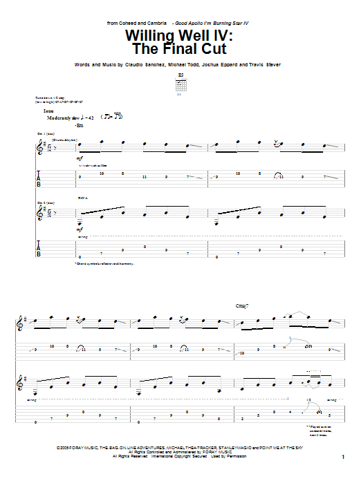 Coheed And Cambria Willing Well IV: The Final Cut Sheet Music Notes & Chords for Guitar Tab - Download or Print PDF