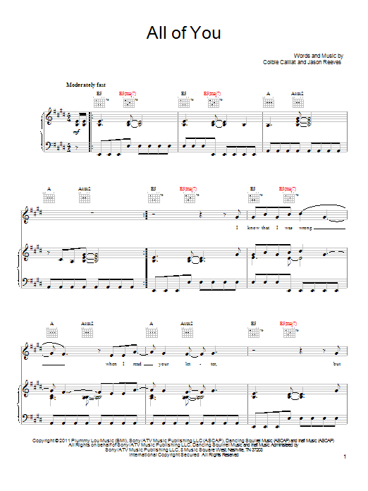 Colbie Caillat All Of You Sheet Music Notes & Chords for Lyrics & Chords - Download or Print PDF