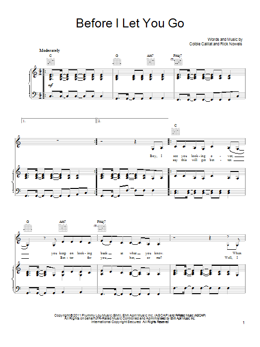 Colbie Caillat Before I Let You Go Sheet Music Notes & Chords for Piano, Vocal & Guitar (Right-Hand Melody) - Download or Print PDF