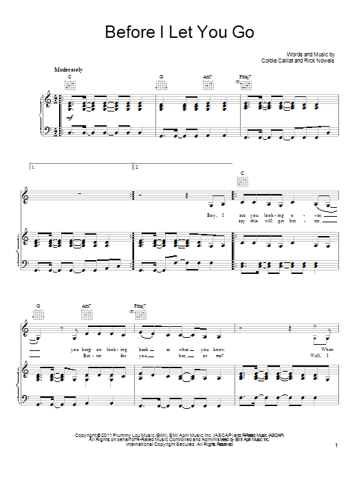 Colbie Caillat Before I Let You Go Sheet Music Notes & Chords for Lyrics & Chords - Download or Print PDF