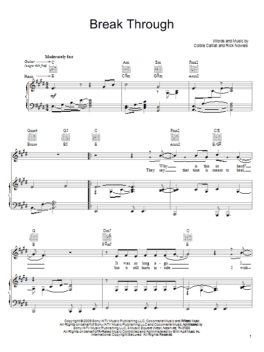 Colbie Caillat Break Through Sheet Music Notes & Chords for Piano, Vocal & Guitar (Right-Hand Melody) - Download or Print PDF