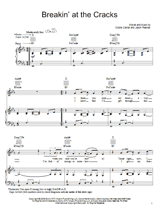 Colbie Caillat Breakin' At The Cracks Sheet Music Notes & Chords for Piano, Vocal & Guitar (Right-Hand Melody) - Download or Print PDF