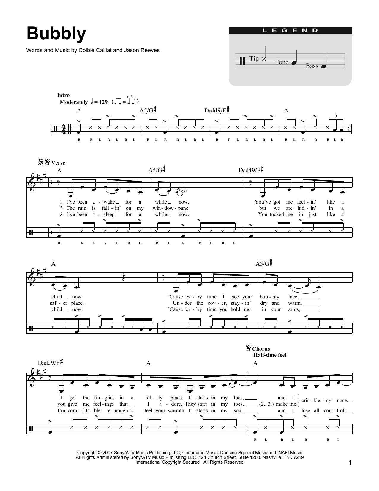 Colbie Caillat Bubbly Sheet Music Notes & Chords for Drums Transcription - Download or Print PDF