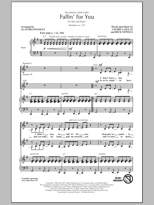 Colbie Caillat Fallin' For You (arr. Alan Billingsley) Sheet Music Notes & Chords for SSA - Download or Print PDF