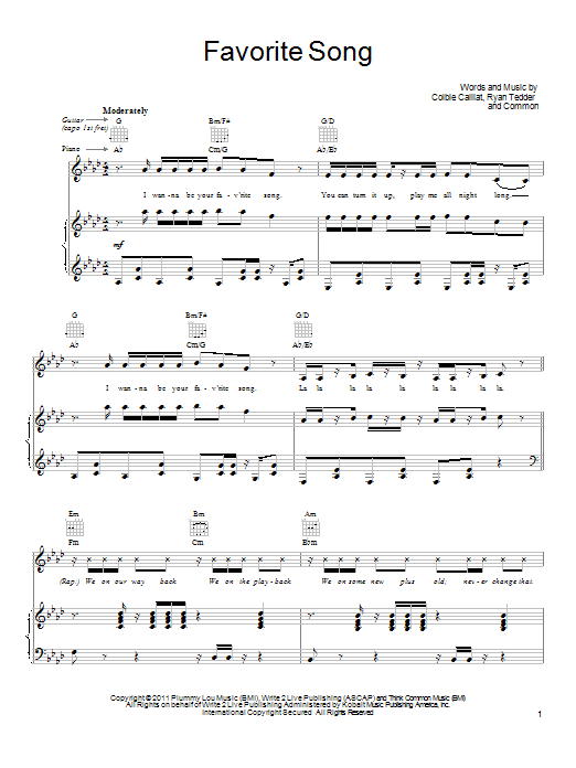 Colbie Caillat Favorite Song Sheet Music Notes & Chords for Piano, Vocal & Guitar (Right-Hand Melody) - Download or Print PDF