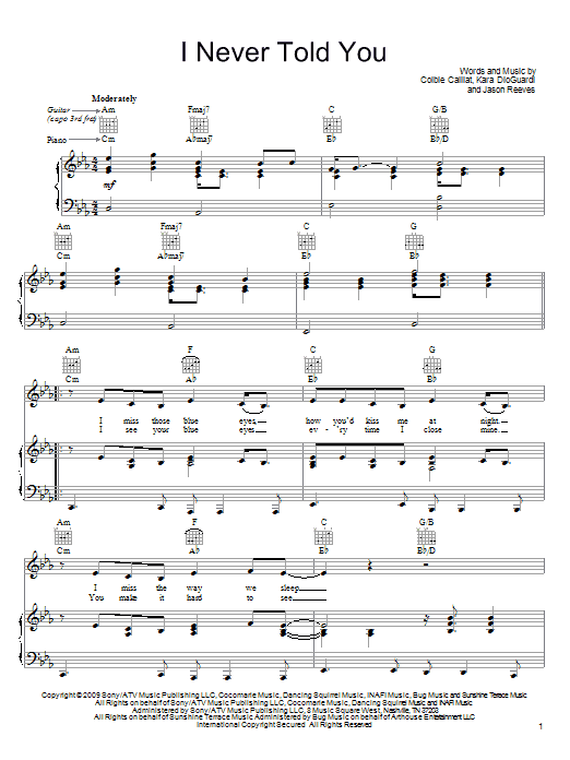 Colbie Caillat I Never Told You Sheet Music Notes & Chords for Lyrics & Chords - Download or Print PDF