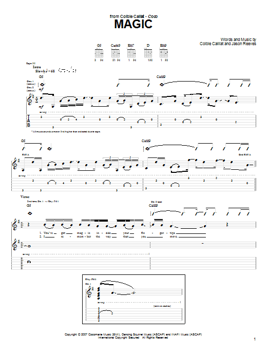 Colbie Caillat Magic Sheet Music Notes & Chords for Guitar Tab - Download or Print PDF
