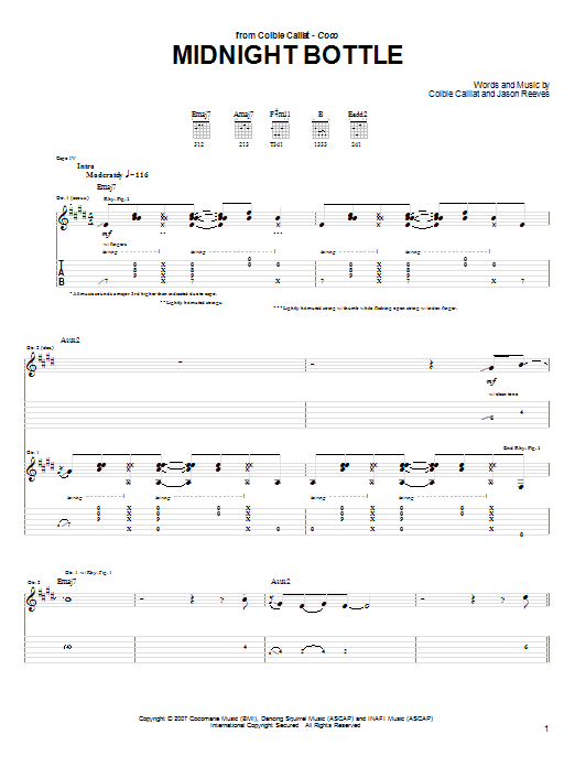 Colbie Caillat Midnight Bottle Sheet Music Notes & Chords for Piano, Vocal & Guitar (Right-Hand Melody) - Download or Print PDF