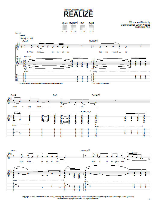 Colbie Caillat Realize Sheet Music Notes & Chords for Guitar Tab - Download or Print PDF