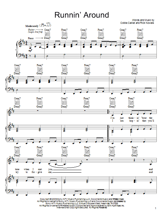 Colbie Caillat Runnin' Around Sheet Music Notes & Chords for Piano, Vocal & Guitar (Right-Hand Melody) - Download or Print PDF