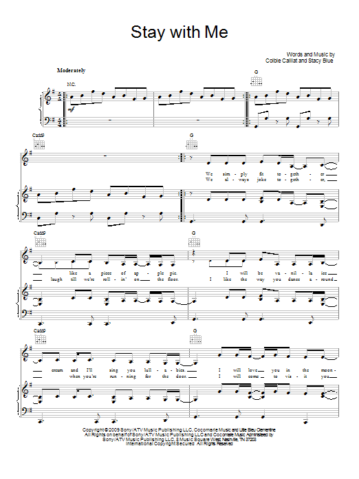 Colbie Caillat Stay With Me Sheet Music Notes & Chords for Piano, Vocal & Guitar (Right-Hand Melody) - Download or Print PDF