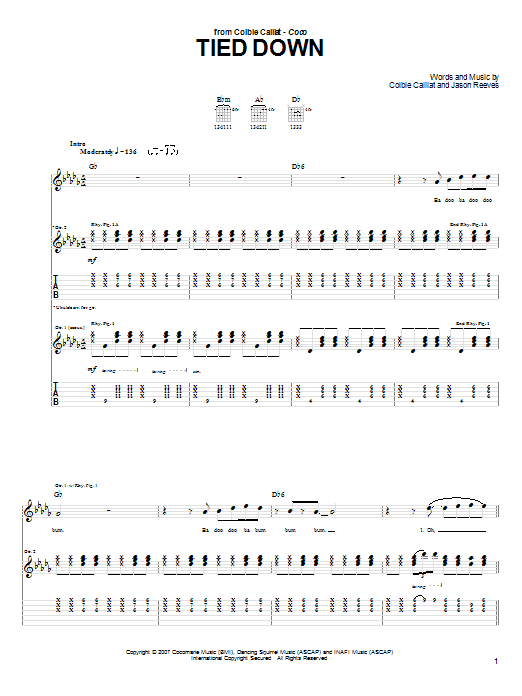 Colbie Caillat Tied Down Sheet Music Notes & Chords for Guitar Tab - Download or Print PDF