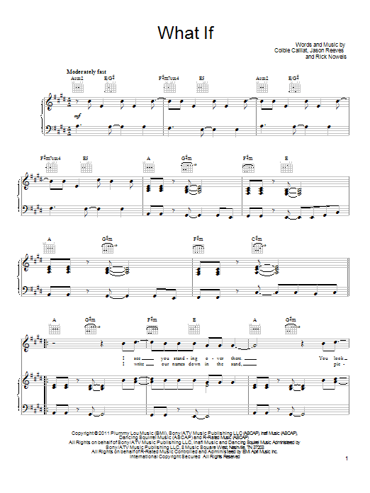 Colbie Caillat What If Sheet Music Notes & Chords for Piano, Vocal & Guitar (Right-Hand Melody) - Download or Print PDF