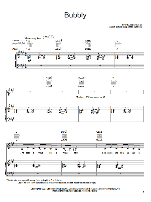 Preview Colbie Caillat Bubbly Rock sheet music, notes and chords for Ukulele, SKU: 81002 Bubbly sheet music