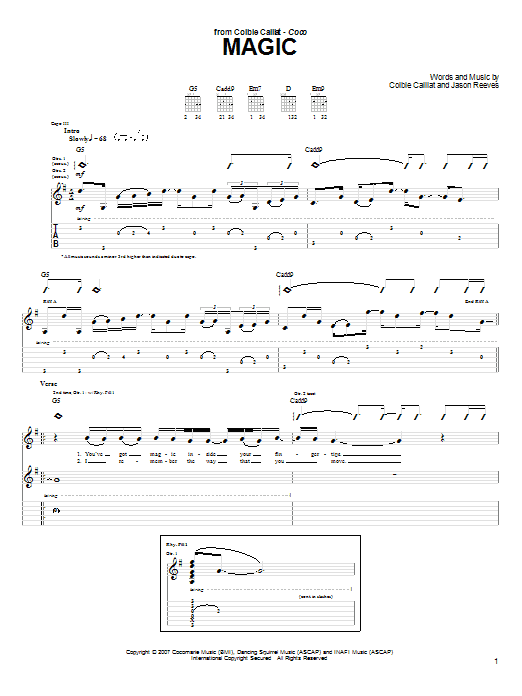 Preview Colbie Caillat Magic Pop sheet music, notes and chords for Guitar Tab, SKU: 63972 Magic sheet music