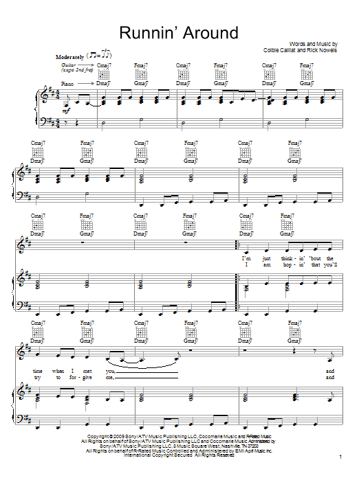 Preview Colbie Caillat Runnin' Around Pop sheet music, notes and chords for Piano, Vocal & Guitar (Right-Hand Melody), SKU: 72702 Runnin' Around sheet music