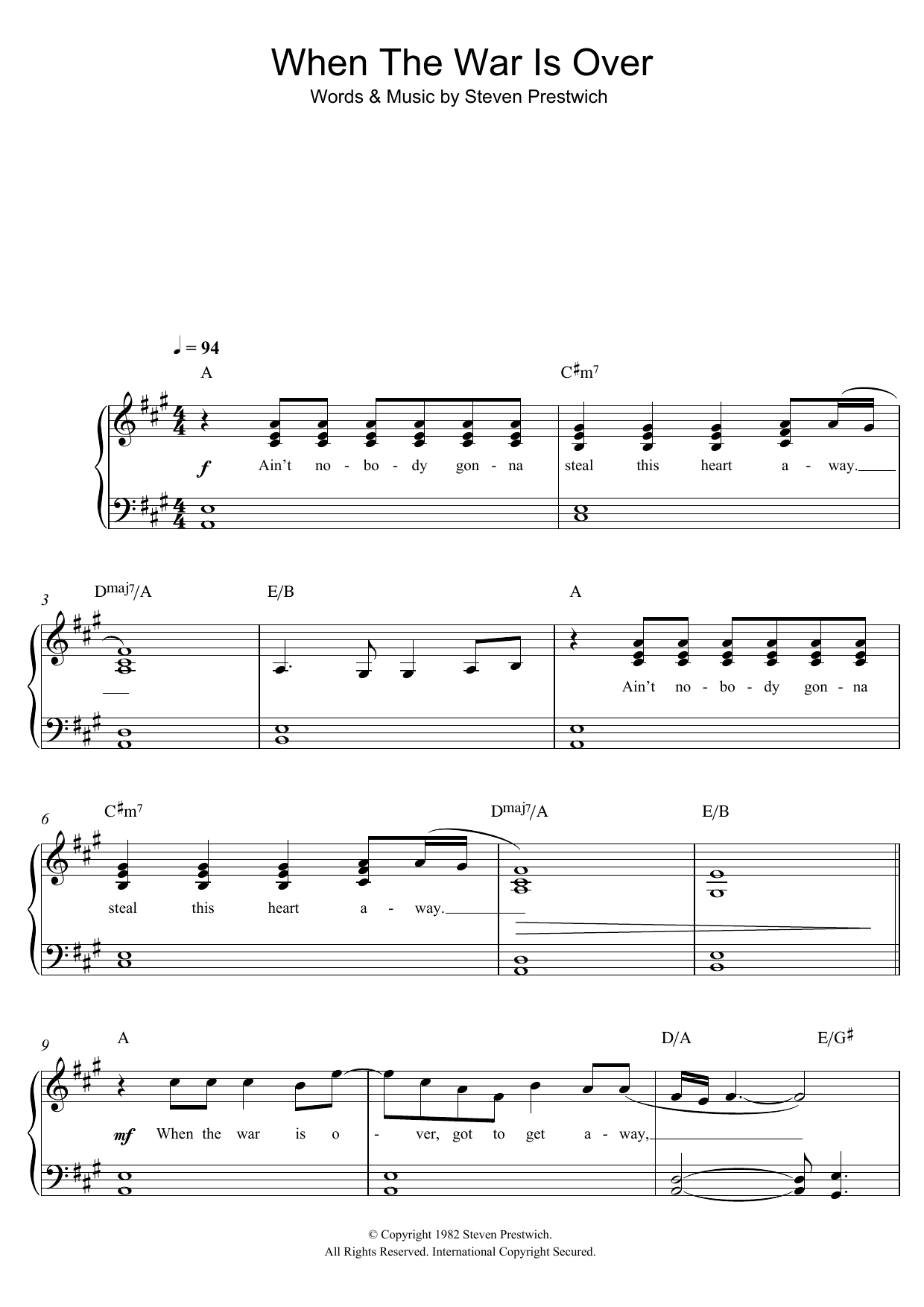 Cold Chisel When The War Is Over Sheet Music Notes & Chords for Easy Piano - Download or Print PDF