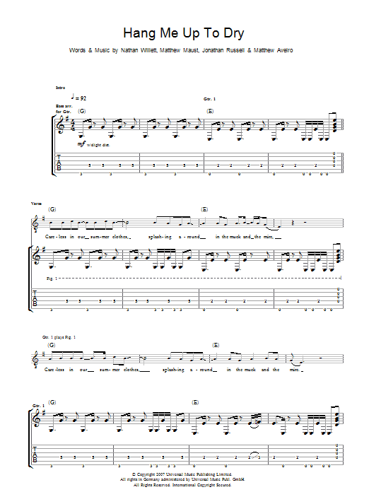 Cold War Kids Hang Me Up To Dry Sheet Music Notes & Chords for Guitar Tab - Download or Print PDF