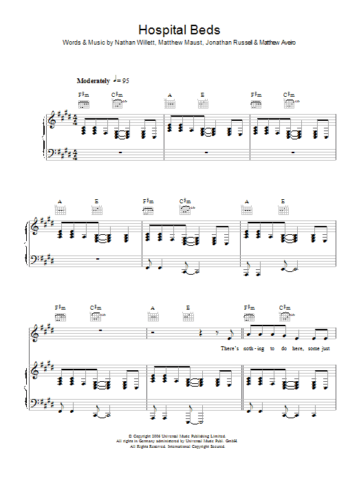 Cold War Kids Hospital Beds Sheet Music Notes & Chords for Piano, Vocal & Guitar - Download or Print PDF