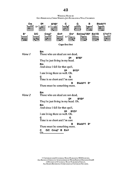 Coldplay 42 Sheet Music Notes & Chords for Piano, Vocal & Guitar - Download or Print PDF