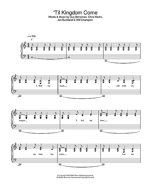 Preview Coldplay 'Til Kingdom Come Rock sheet music, notes and chords for Easy Piano, SKU: 32734 'Til Kingdom Come sheet music