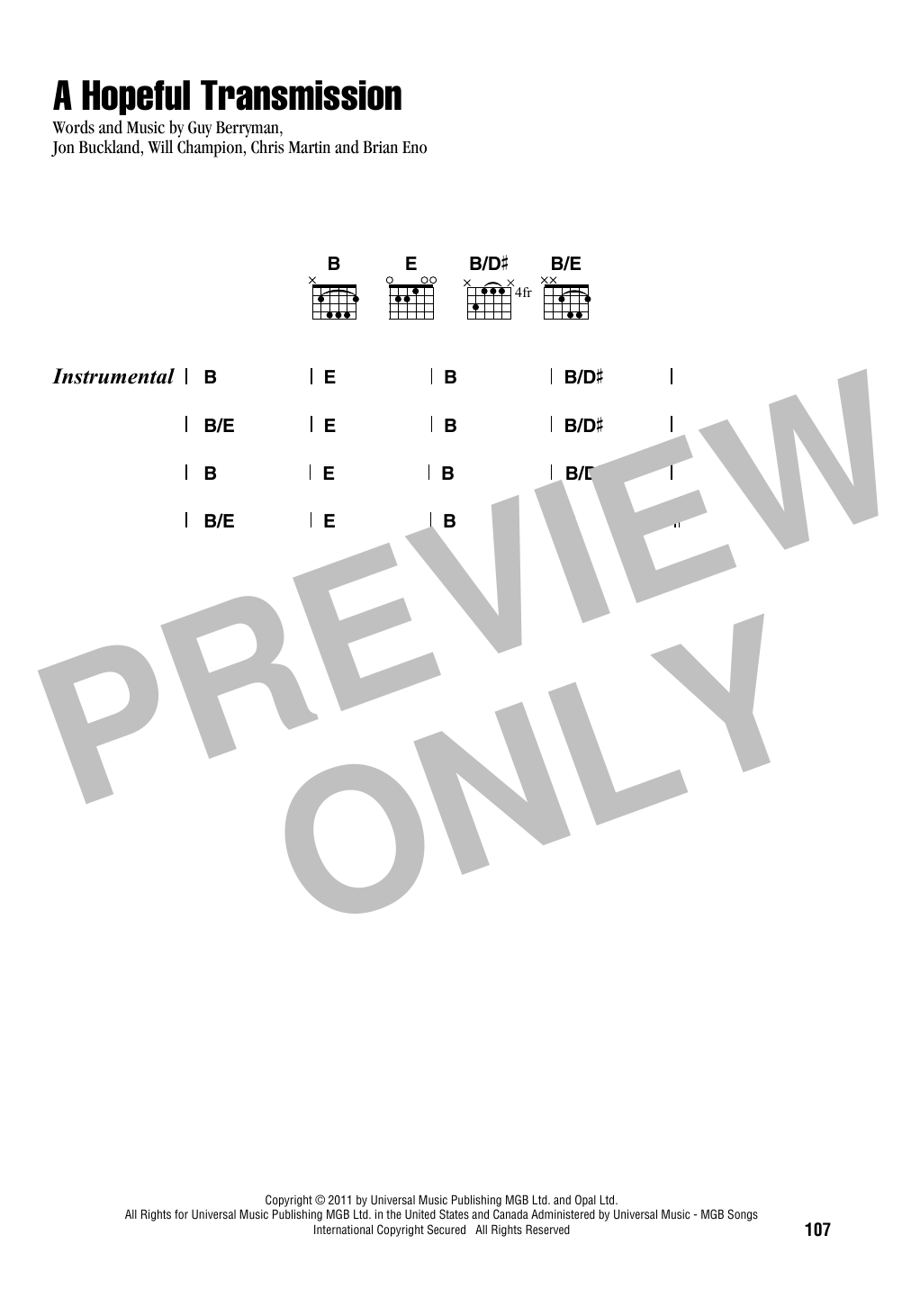 Coldplay A Hopeful Transmission Sheet Music Notes & Chords for Piano, Vocal & Guitar (Right-Hand Melody) - Download or Print PDF