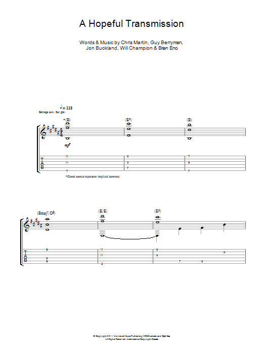 Coldplay A Hopeful Transmission Sheet Music Notes & Chords for Guitar Tab - Download or Print PDF
