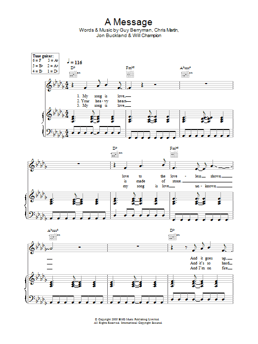 Coldplay A Message Sheet Music Notes & Chords for Lead Sheet / Fake Book - Download or Print PDF