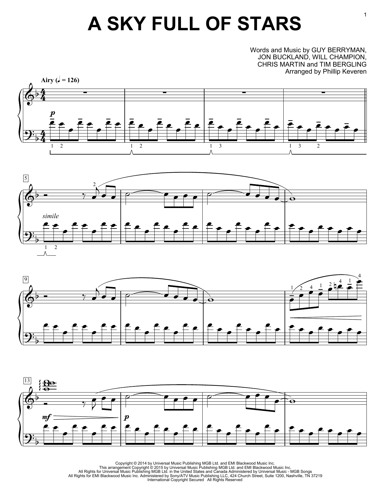 Coldplay A Sky Full Of Stars [Classical version] (arr. Phillip Keveren) Sheet Music Notes & Chords for Piano - Download or Print PDF